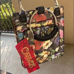 Carlos Santana Mini Black/Floral Crossbody Purse